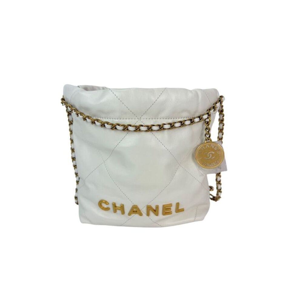 Chanel 22 Mini Shiny Calfskin Quilted White Crossbody Bag